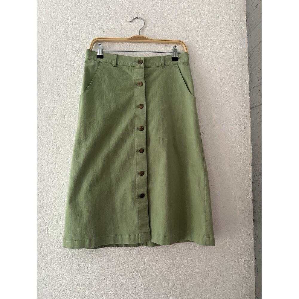 Christopher & Banks Women's Green Stretch Button Front Knee Length Skirt Size 4 - Picture 2 of 15